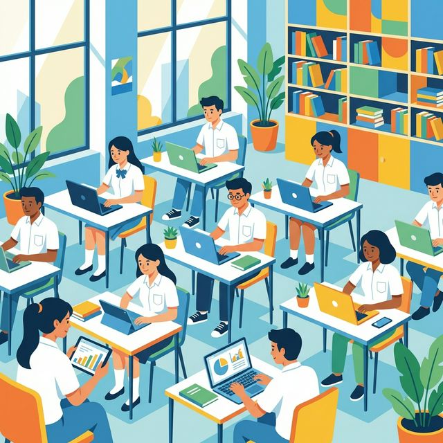 Pelajar Indonesia mengerjakan tryout online